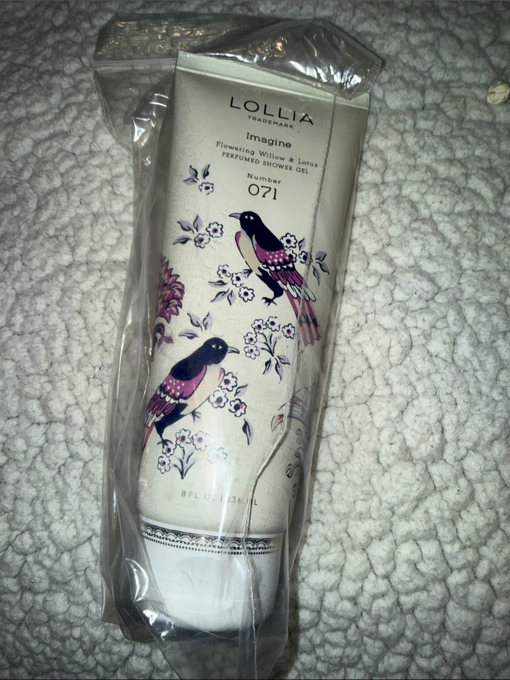 Lolli Imagine Perfumed Shower Gel - Cream Tube with Pink and Navy Bird Art